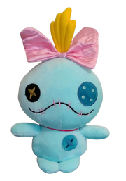 Peluche Lilo & Stitch Souillon bleue clair ruban rose plume jaune