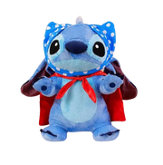 Peluche Stitch super héros bleu avec foulard à pois bleus et cape rouge