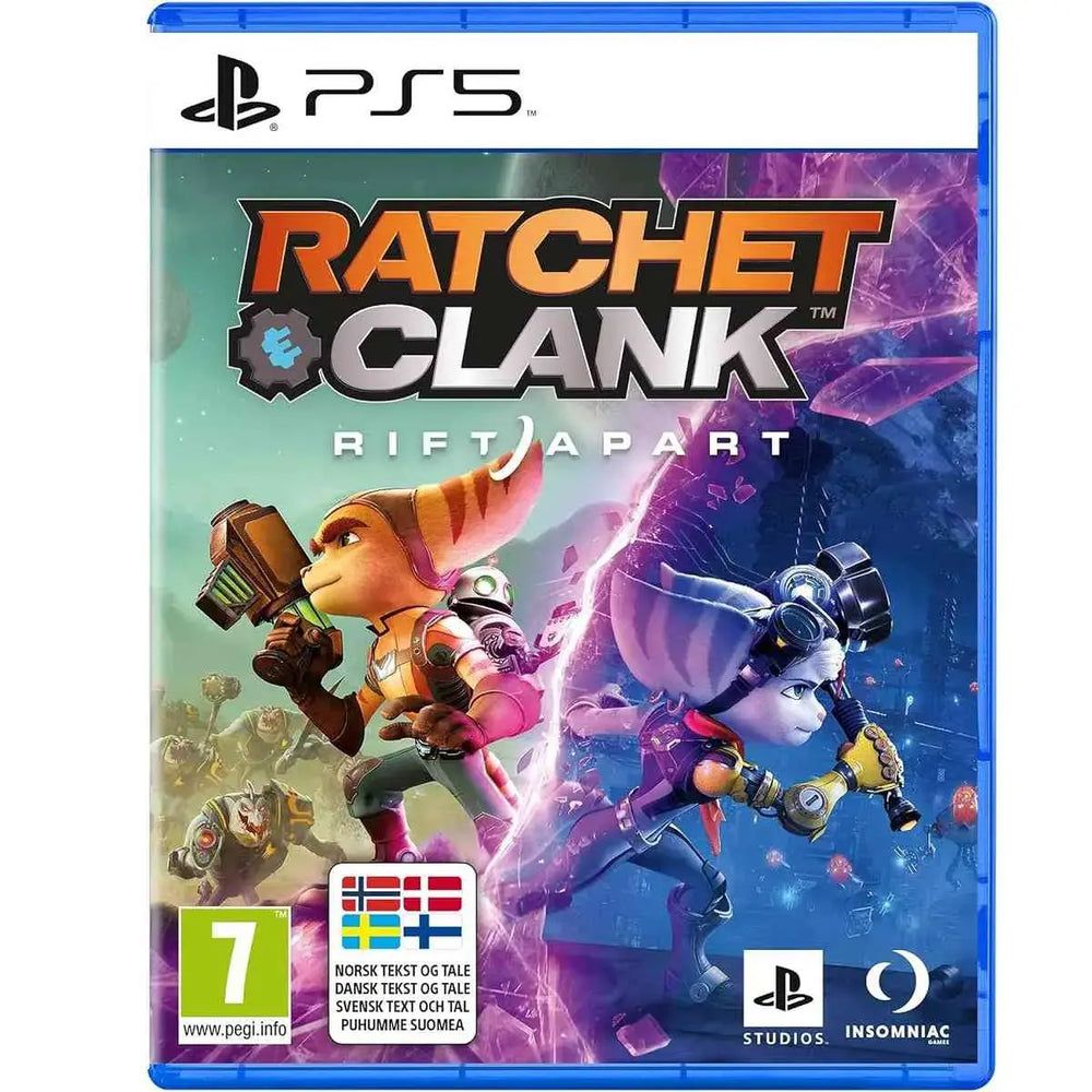 Ratchet & Clank: Rift Apart PS5, artwork orange-violet cosmique dynamique