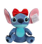 Peluche Stitch Lilo & Stitch bleu avec nœud rouge et oreilles roses intérieures