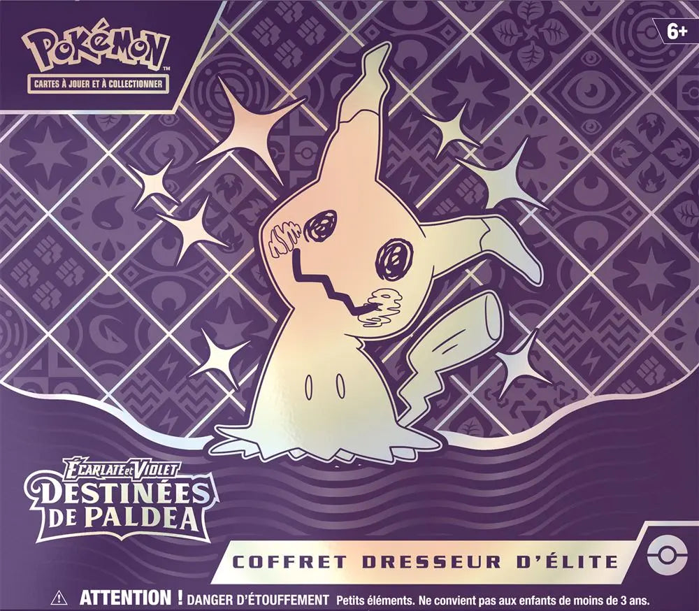 Boîte Pokémon Coffret Dresseur d’Élite Destinées de Paldea EV04.5 Mimikyu violet et crème