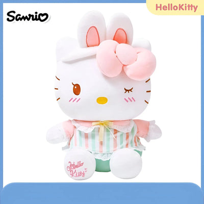 Peluche Hello Kitty 30 cm en tenue lapin rayée rose verte