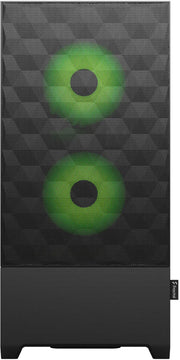 Coffret Fractal Design Pop Air RGB Green Core TG Clear Tint noir R5 avec deux LED vertes circulaires lumineuses sur le panneau avant