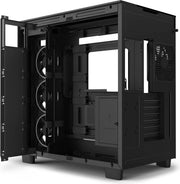 NZXT H9 Elite Noir : boîtier PC noir mat avec ventilateurs intégrés et panneau latéral ouvert