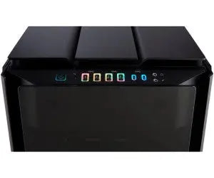 Corsair Obsidian 1000D, appareil électronique noir avec affichage digital illuminé et boutons de commande