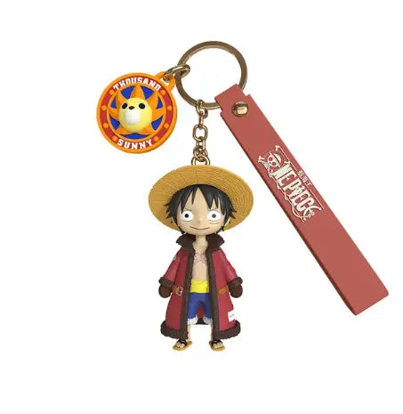 Porte-clés One Piece Luffy en rouge avec Sunny, chapeau de paille