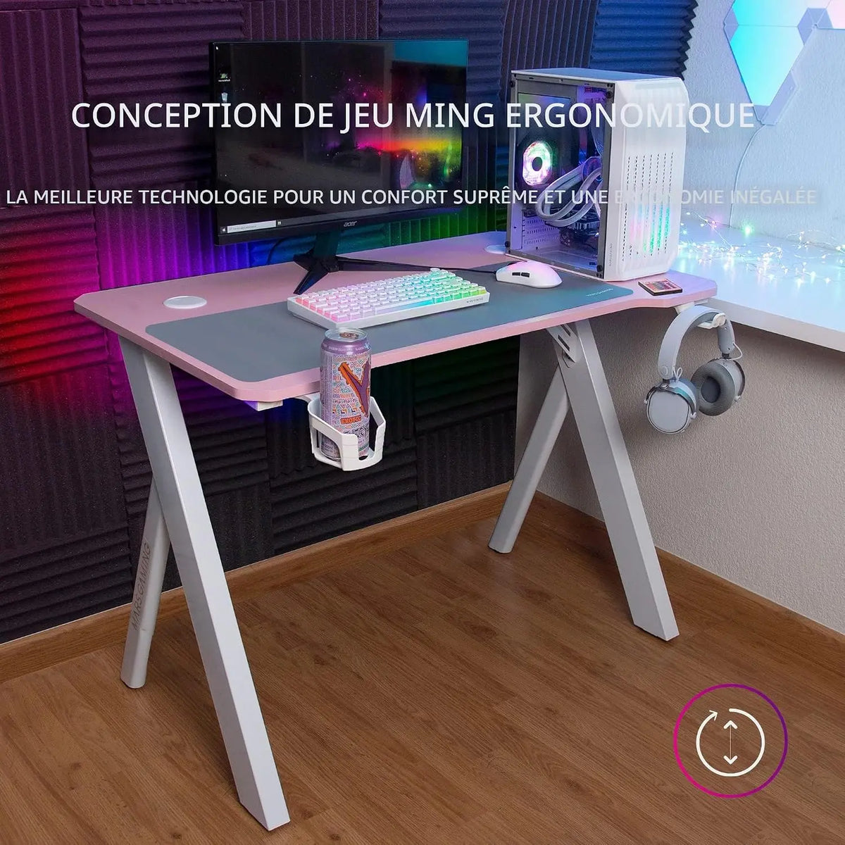 Bureau Gamer Mars Gaming MGD100RGB Rose