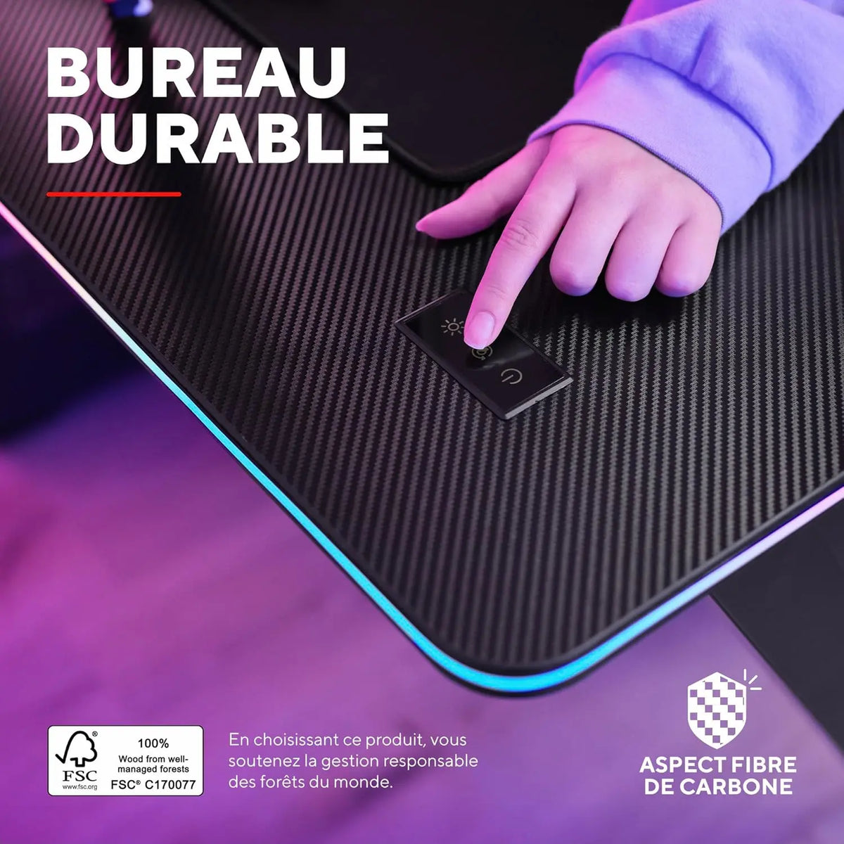 Bureau Gamer Trust GXT 709 Luminus 120 x 60 cm RGB Noir