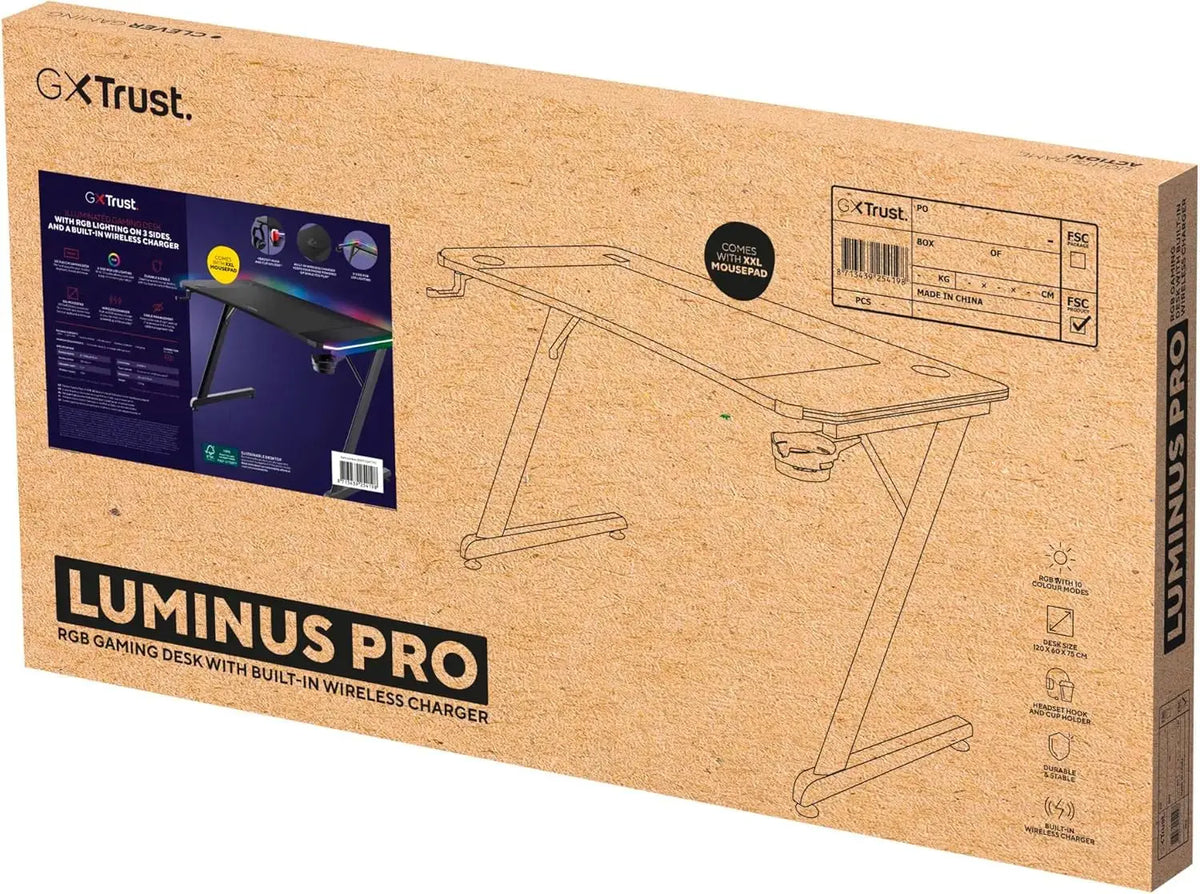 Bureau Gamer Trust GXT 709 Luminus 120 x 60 cm RGB Noir