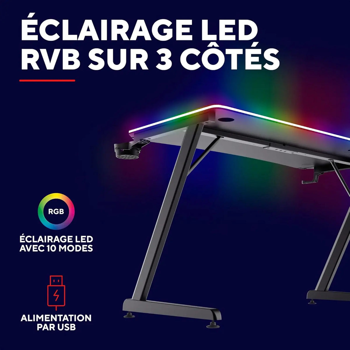Bureau Gamer Trust GXT 709 Luminus 120 x 60 cm RGB Noir