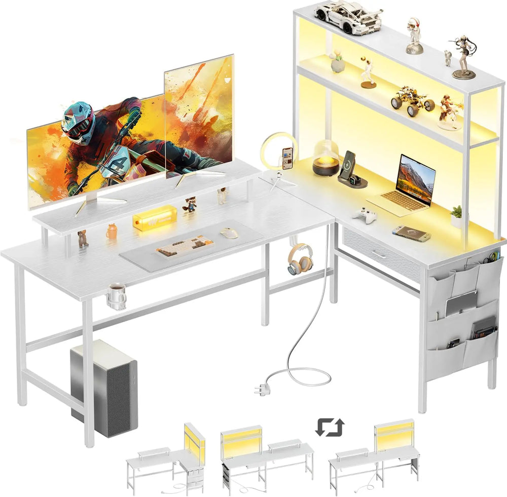 Bureau Gamer d'Angle 150 x 100 cm Blanc