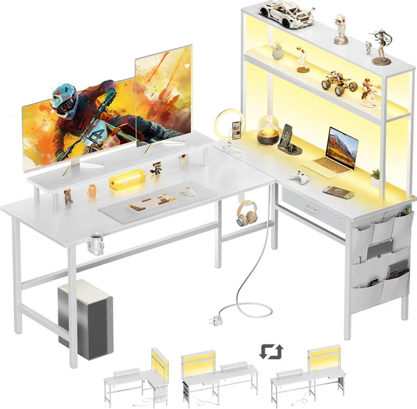 Pixel 404 Bureau Gamer d'Angle 150 x 100 cm Blanc