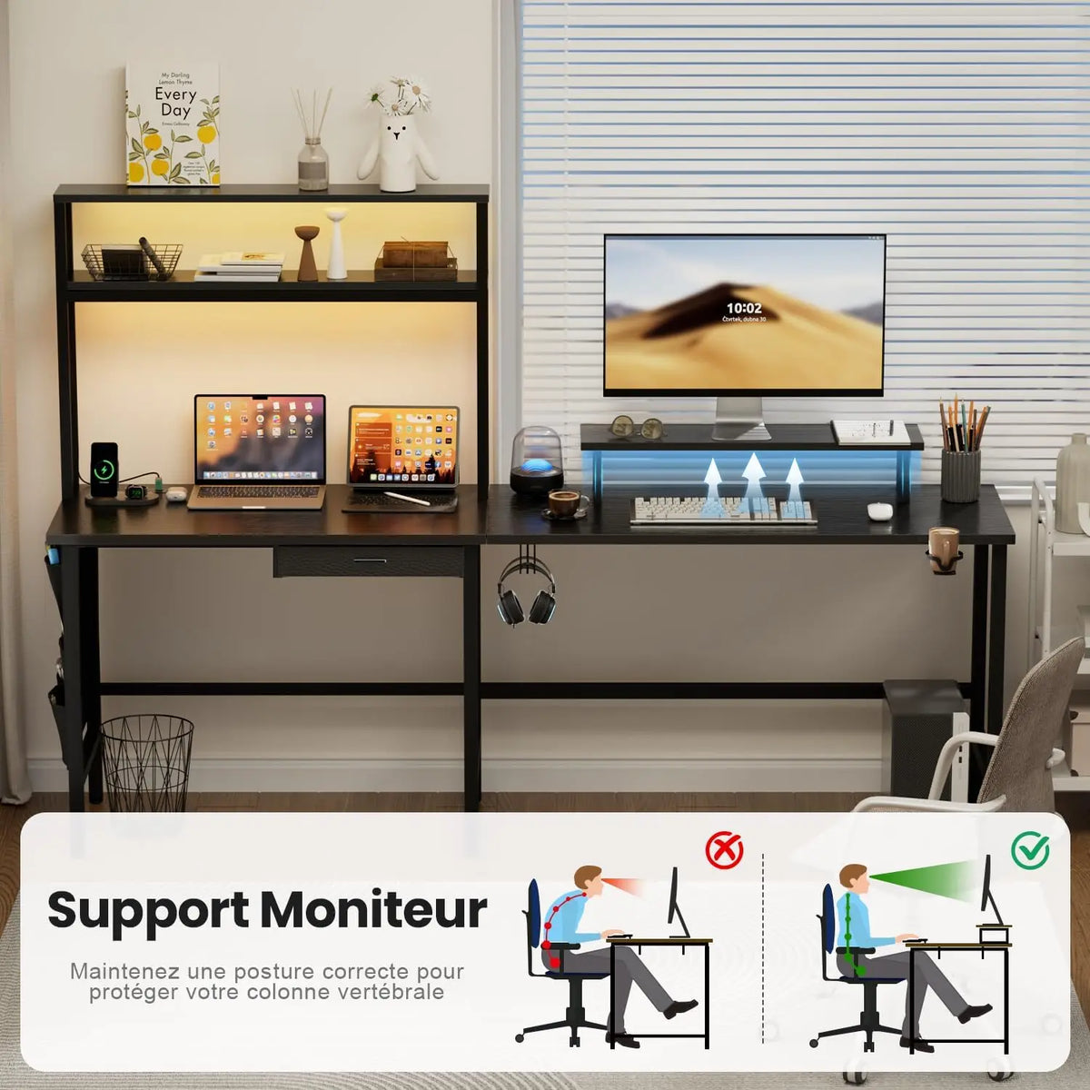 Bureau Gamer d'Angle 150 x 100 cm Noir