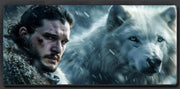 Tapis de souris XXL Game of Thrones Jon Snow et son loup géant Ghost 800x400 sous la neige