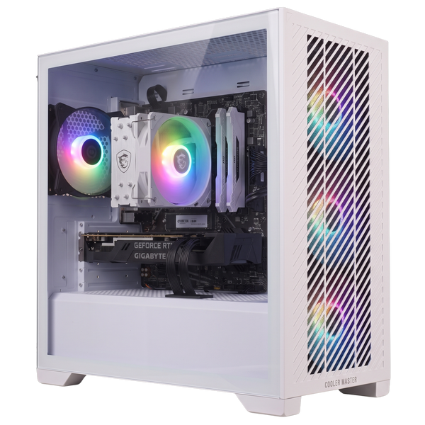 PC Gamer Cooler Master Elite 301 Lite Blanc avec RTX 5060, Ryzen 5 5500 et ventirad MSI Core Frozr blanc assorti