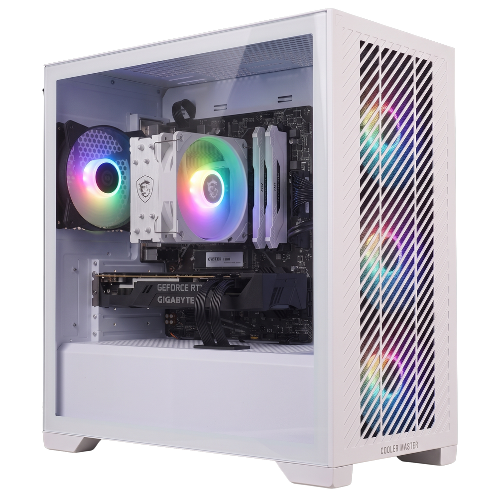 PC Gamer Cooler Master Elite 301 Lite Blanc avec RTX 5060, Ryzen 7 5700X pour le stream et ventirad MSI Core Frozr blanc assorti