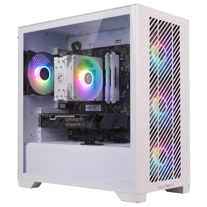 PC Gamer Cooler Master Elite 301 Lite Blanc avec RTX 5060, Ryzen 7 5700X pour le stream et ventirad MSI Core Frozr blanc assorti
