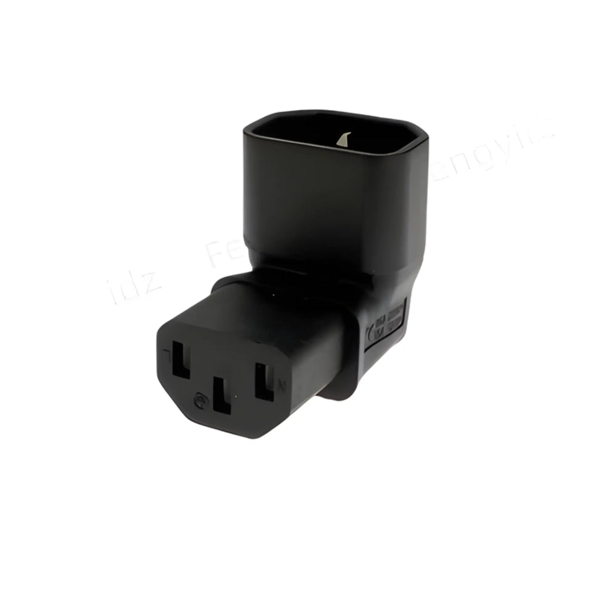 Adaptateur de prise d’alimentation coudée à gauche en plastique noir, vue arrière