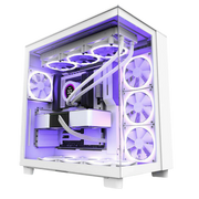 Boîtier PC NZXT H9 Flow blanc transparent avec LED violettes et ventilateurs
