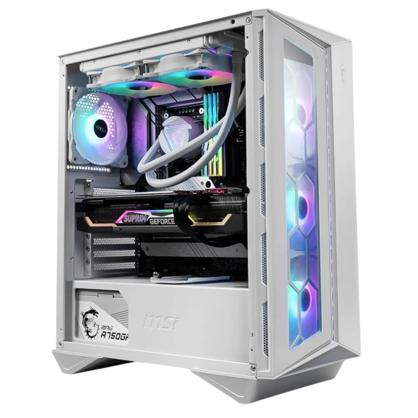 PC Gamer MSI MPG Gungnir 110R Blanc avec RTX 5060 Ti et RGB internes