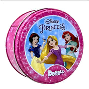 Boîte en métal rose métallique Dobble Disney Princesses avec Blanche-Neige, Raiponce et Ariel