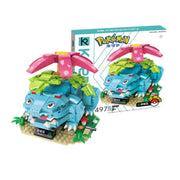 Jeu de briques Pokémon Florizarre bleu-vert avec fleurs roses