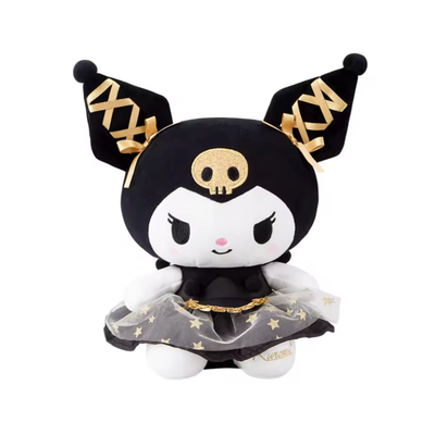 Peluche Hello Kitty – 60 cm –Kuromi en Robe noire & noeud doré