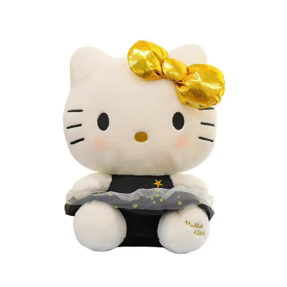 Peluche Hello Kitty 60 cm en robe noire à étoiles dorées et nœud doré
