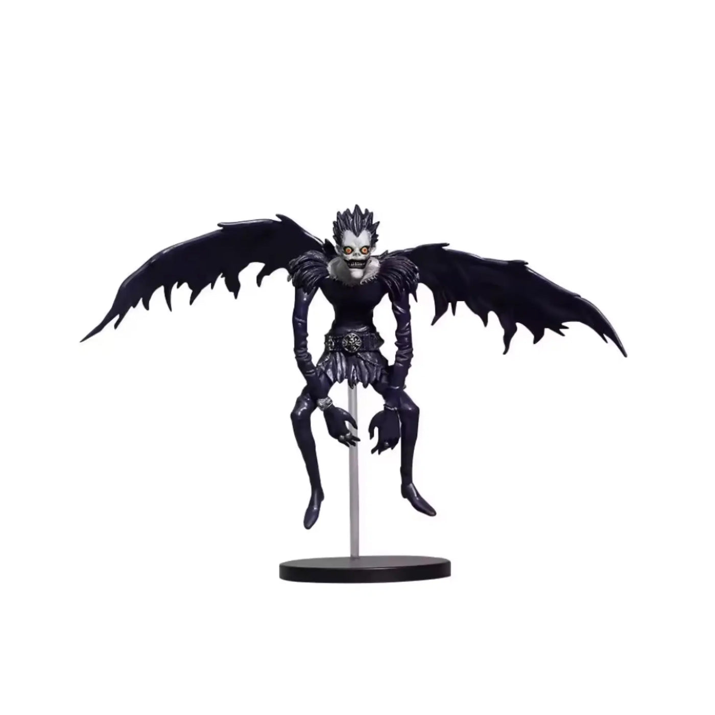 Figurine Ryuk Death Note ailé noir, cheveux hérissés, visage squelettique sur socle