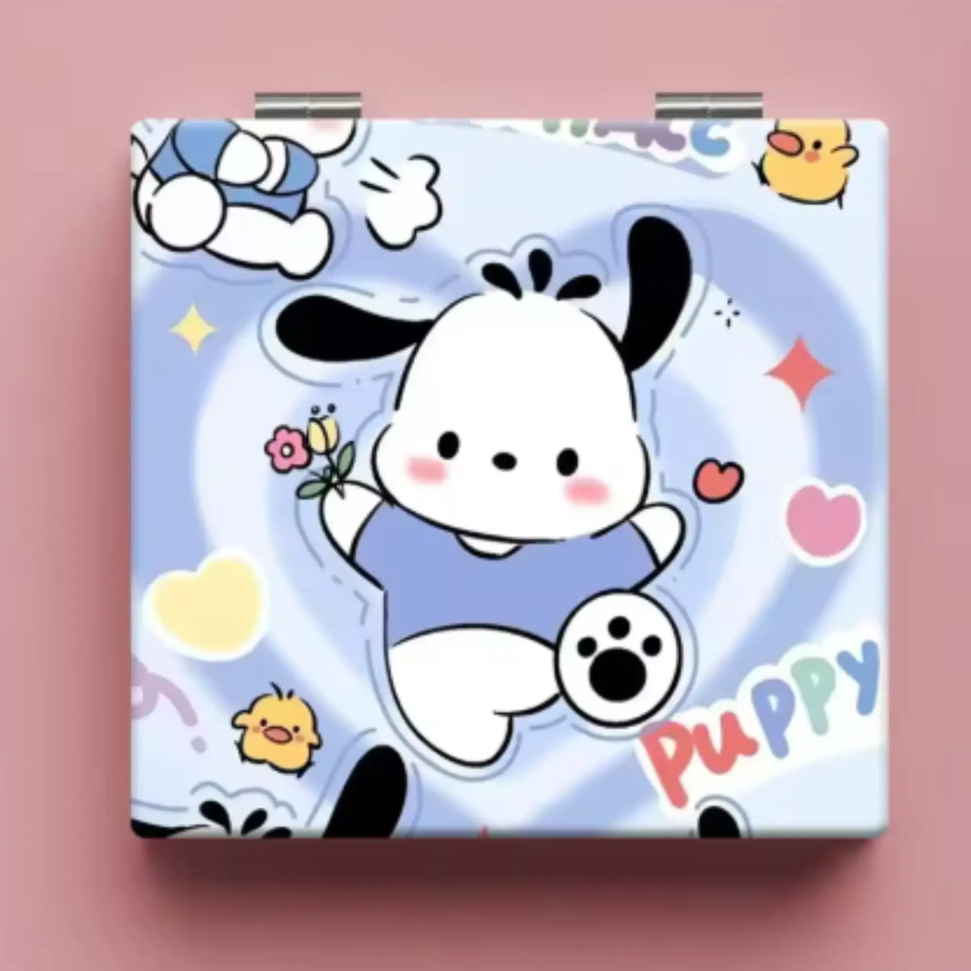 Miroir de poche Hello Kitty Pochacco avec Pompom tenant des fleurs