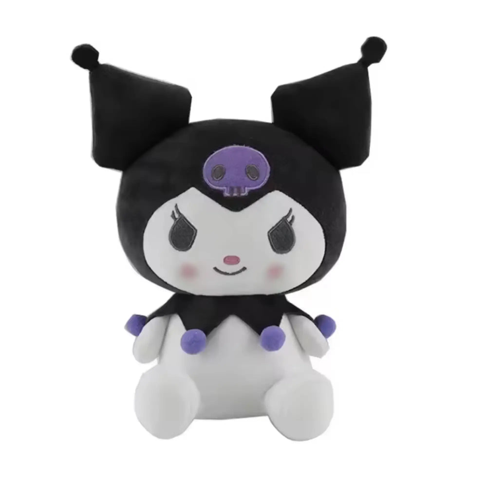 Peluche Kuromi Hello Kitty 20 cm noir blanc violet crâne chapeau iconique