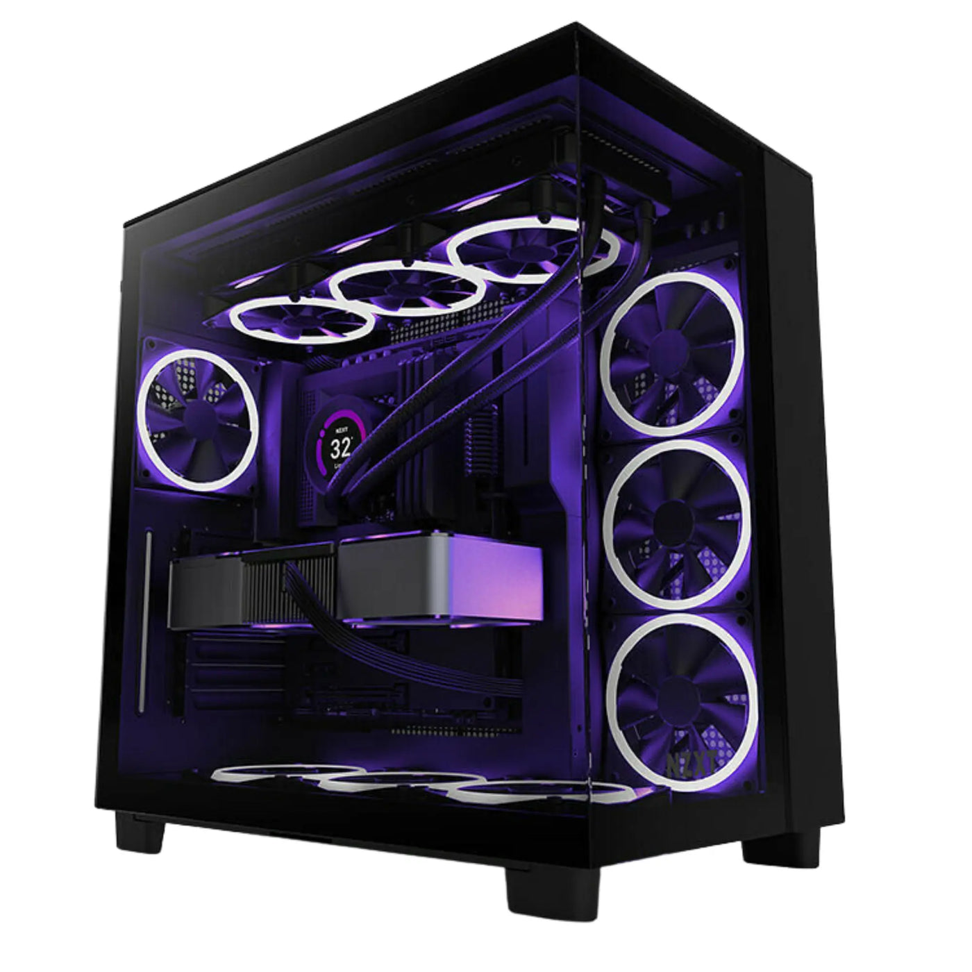 NZXT H9 Flow Noir PC gamer avec Ryzen 7 9700X, RTX 5070 Ti, éclairage LED violet