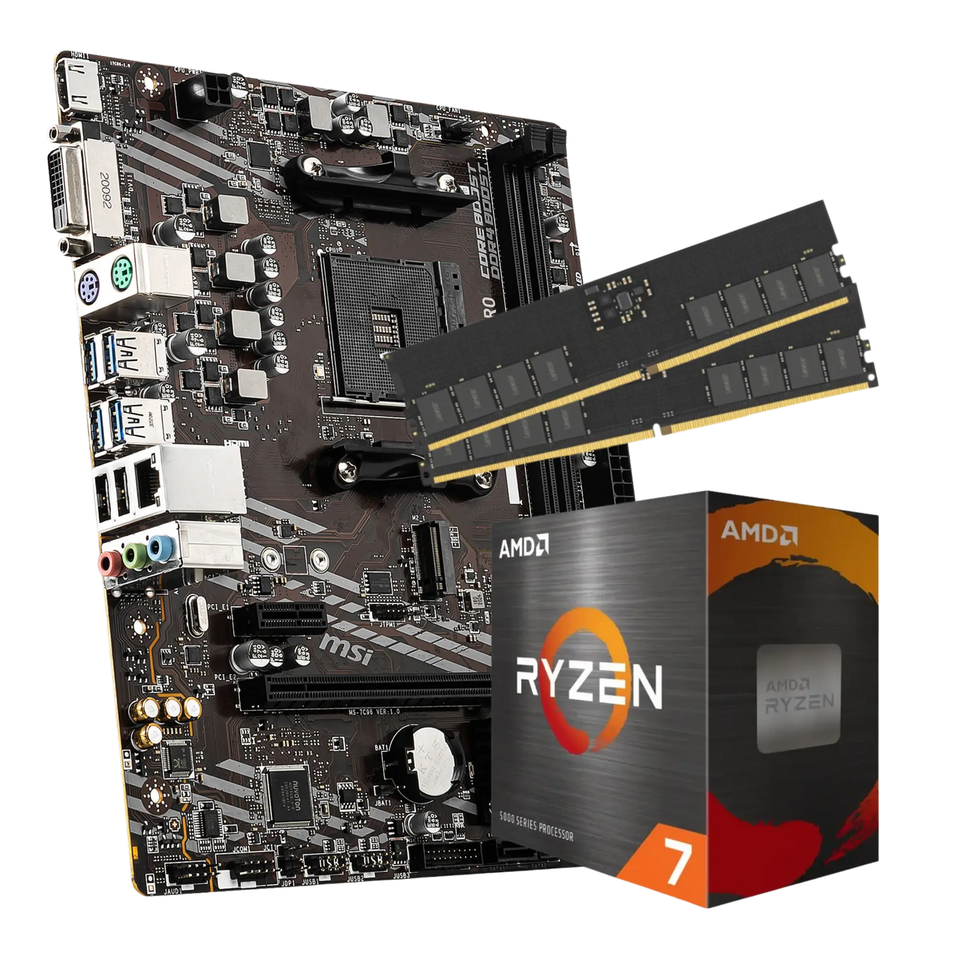 Pack carte mère A520 + Ryzen 7 5700X boîtier retail AMD noir orange