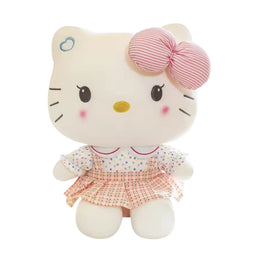 Peluche Hello Kitty Robe à Carreaux Beige Pêche - 20cm