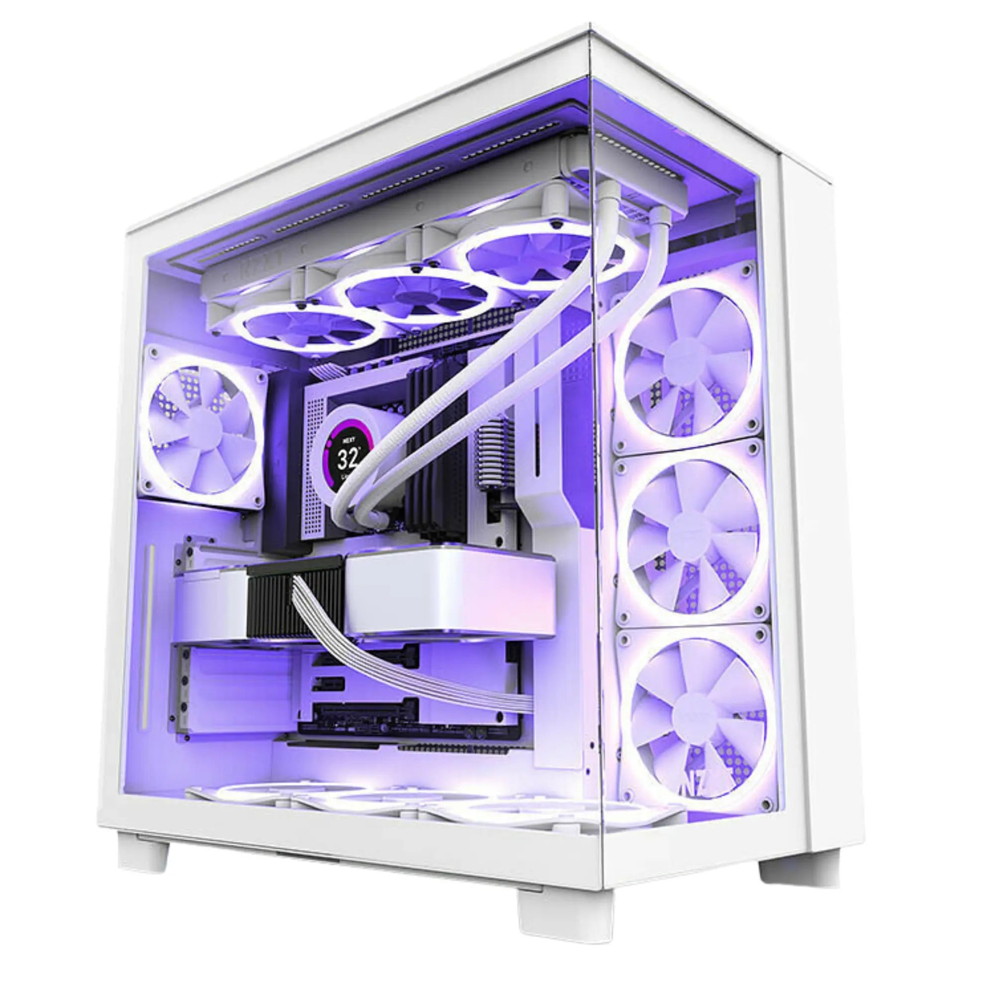 Boîtier PC NZXT H9 Flow blanc transparent, LED violettes, Ryzen 7 7800X3D, RTX 5070 Ti Image