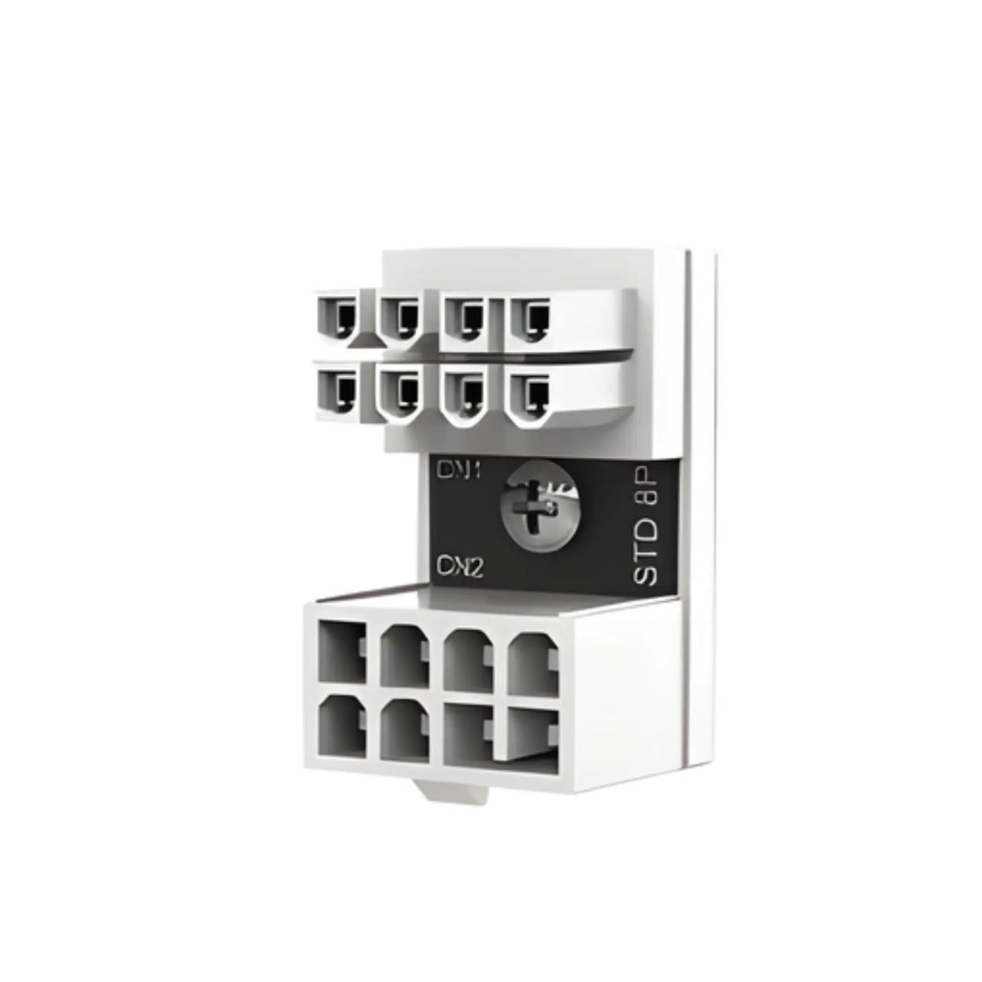 Face arrière adaptateur ATX 8 broches femelle vers mâle coudé 180° blanc avec bornier std 8p cn1 cn2