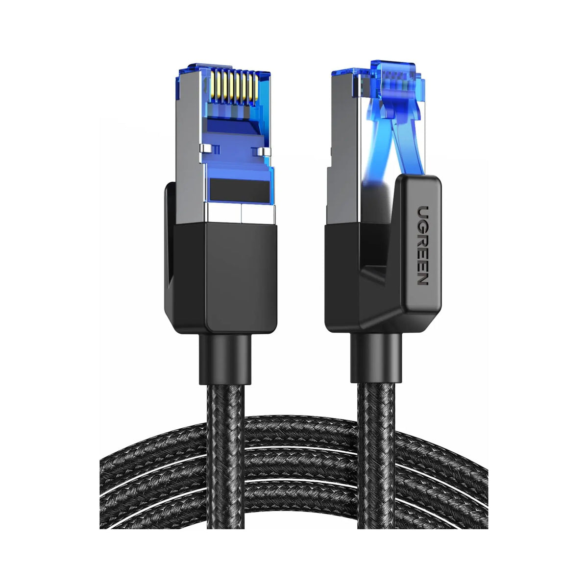 Câble Ethernet RJ45 Cat 8 Ugreen 20 m noir tressé avec connecteurs bleu argent