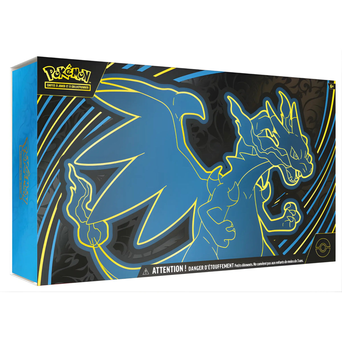 Coffret Ultra Premium Pokémon Dracaufeu X Ex ME02 bleu et jaune avec outline Charizard