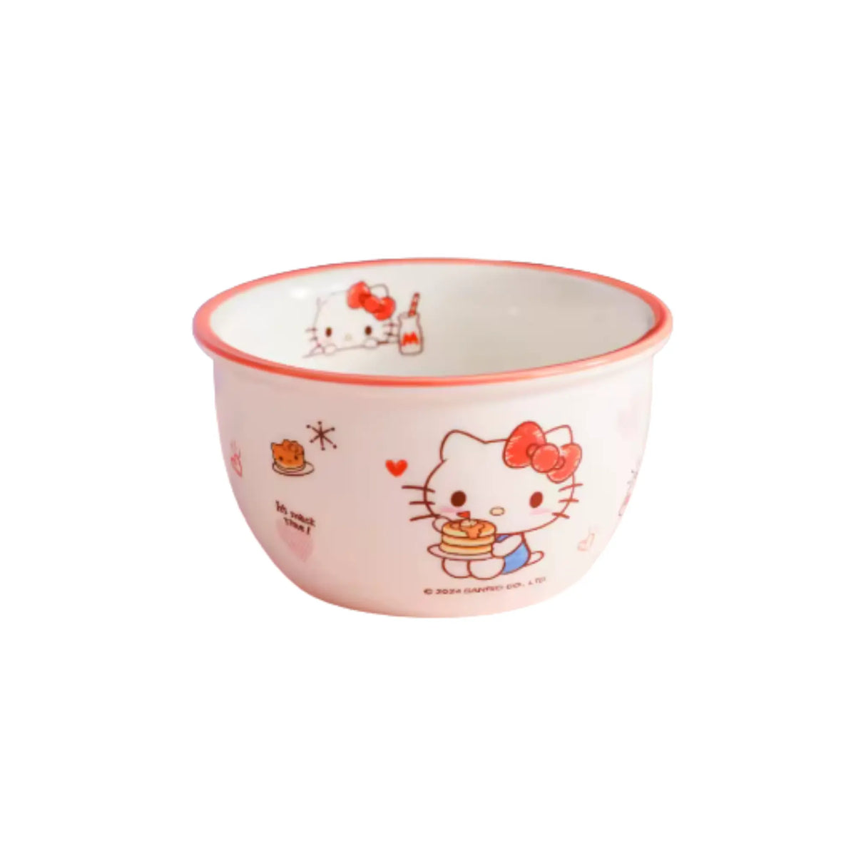 Bol Hello Kitty 12 cm : bol céramique rose avec pancakes, ruban rouge et bord orange