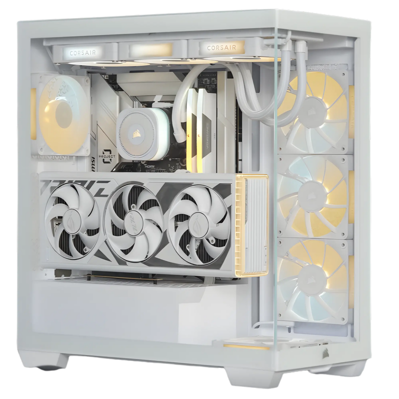 Boîtier blanc Corsair 3500X transparent avec ventilateurs et radiateur blanc