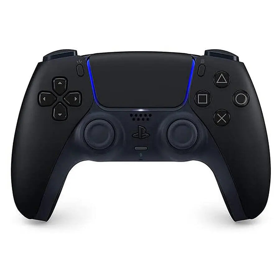 Manette DualSense officielle Sony noire PS5 avec bordure bleue illuminée