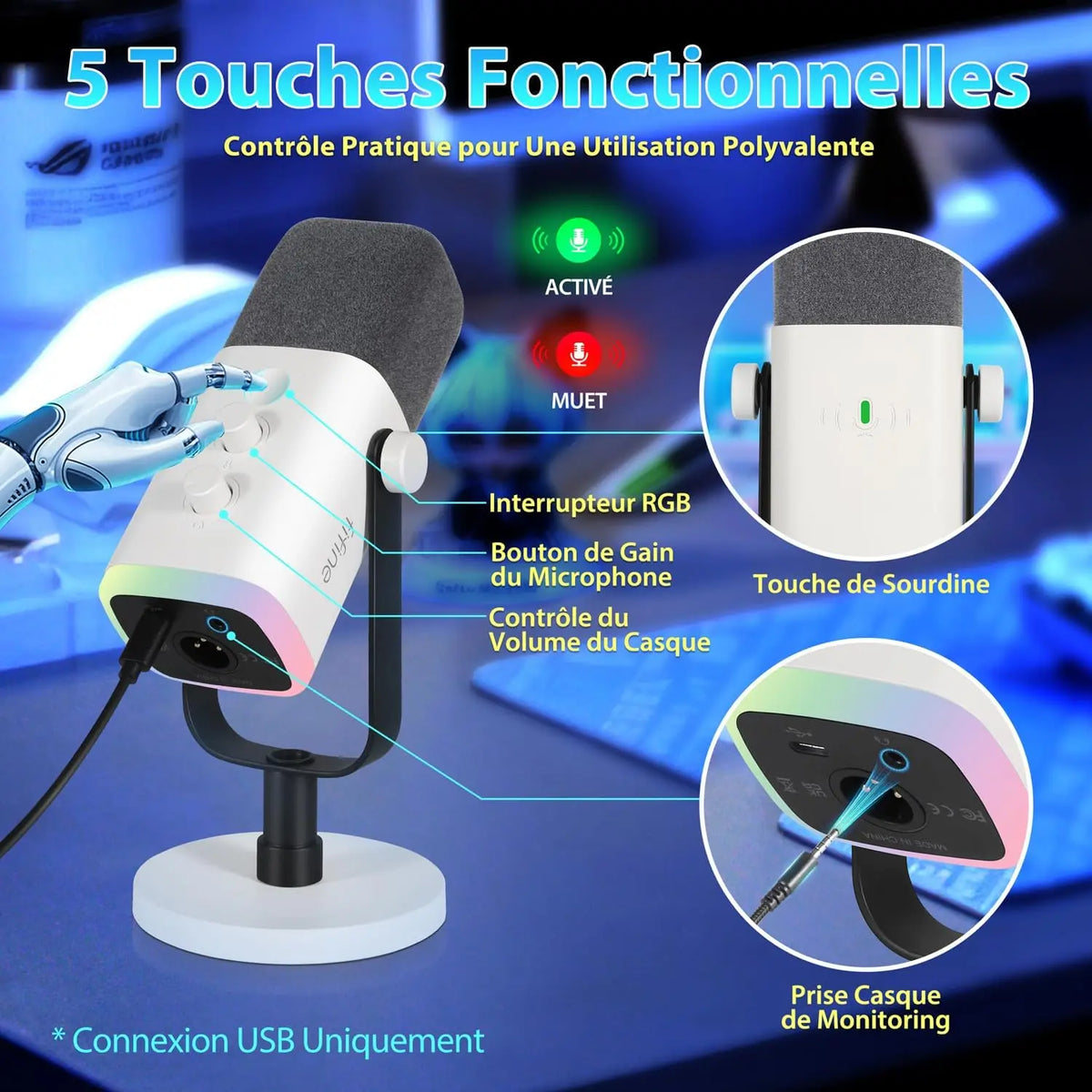 Microphone Fifine AM8 Blanc