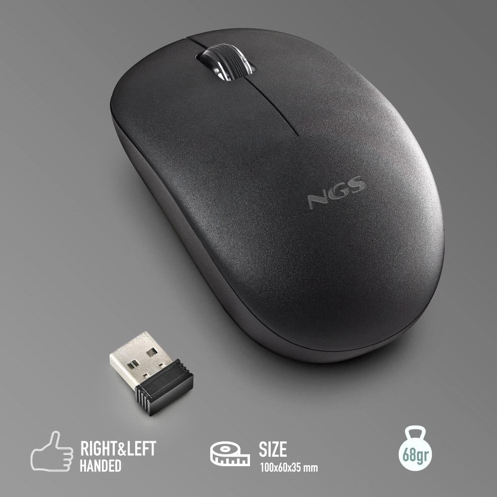 Souris sans fil NGS Fog Pro noire avec nano récepteur USB, vue de trois quarts