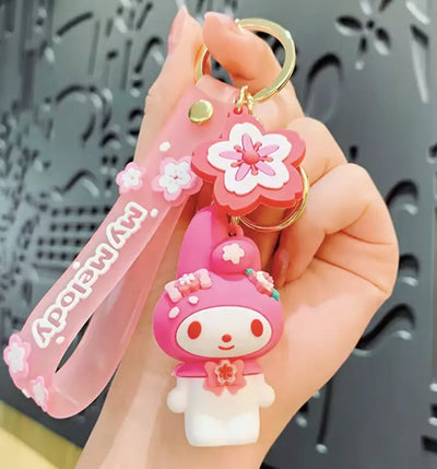 Porte-clés Hello Kitty Sanrio Kuromi rose silicone My Melody fleurs cerisiers
