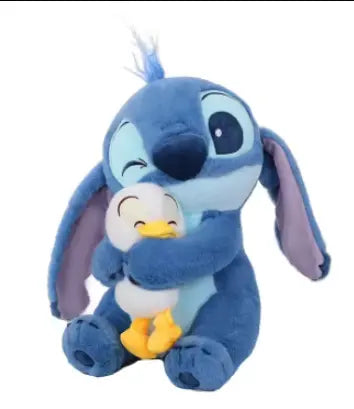 Peluche Stitch Calin câlinant un caneton jaune, coton doux 20 cm