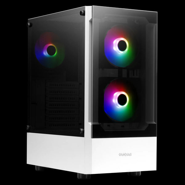 Boîtier PC Gamdias Talos E3 Blanc vue de trois quarts