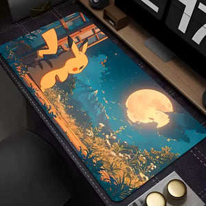 Tapis de souris Pikachu regardant la lune