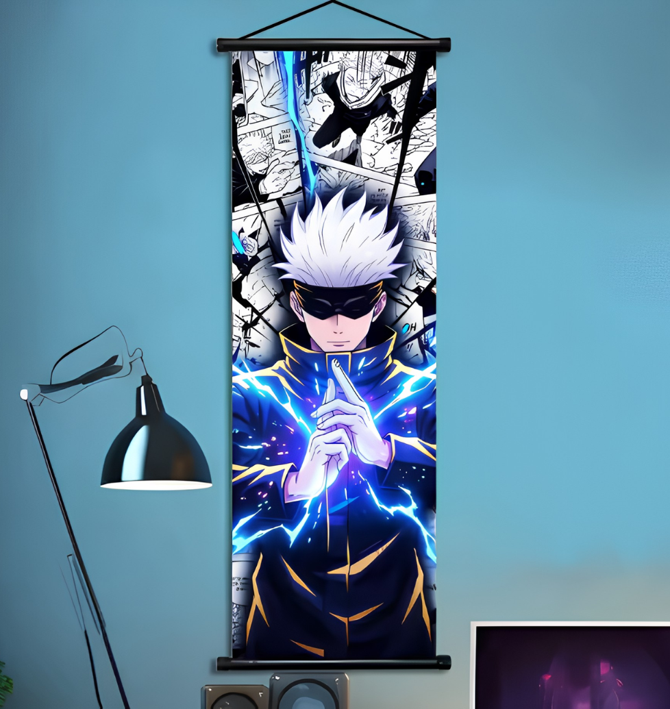 Toile Jujutsu Kaisen Gojo, éclairs bleus, 30x90cm