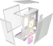 Corsair 3500X ARGB Blanc : boîtier blanc métallique avec panneaux latéraux transparents et trois ventilateurs RGB