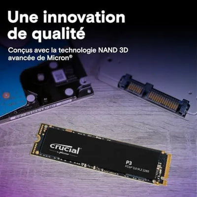Disque SSD Crucial P3 2 To M.2 2280 PCIe Gen3 NVMe 3500 Mo/s noir contacts dorés